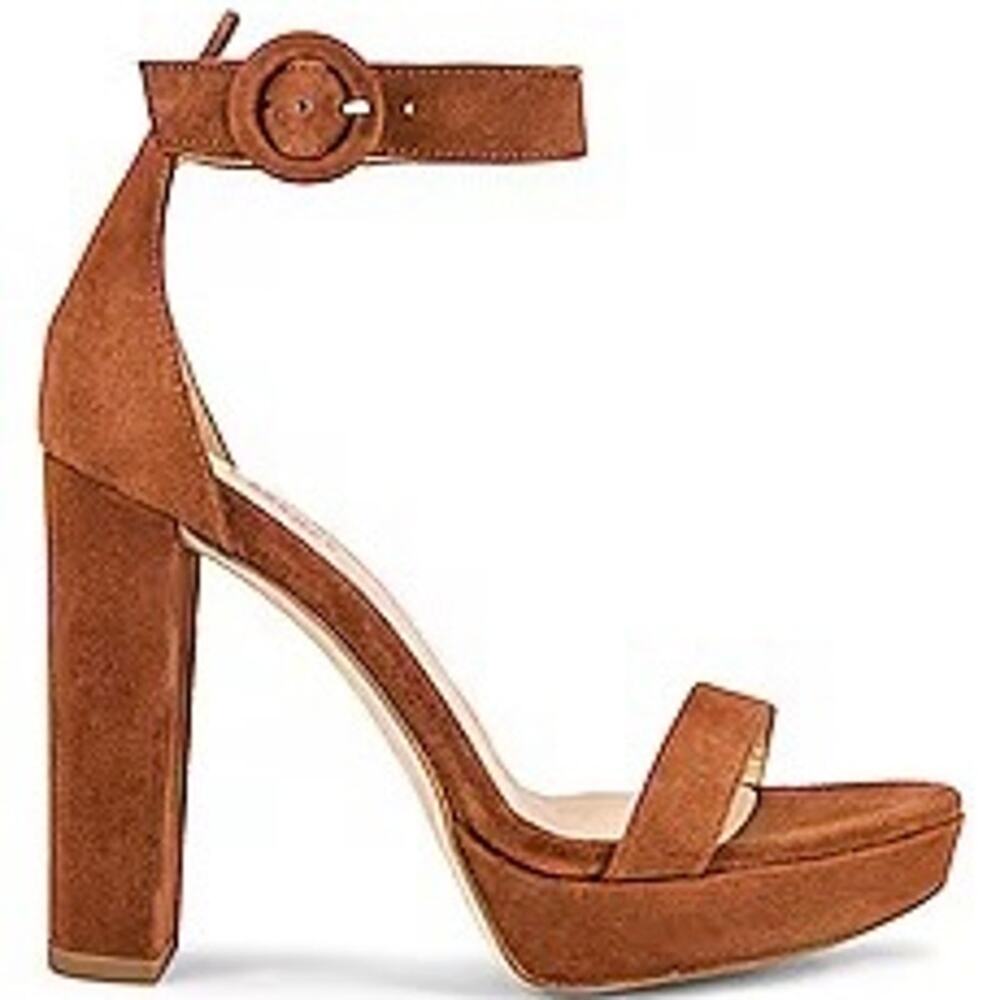 L’AGENCE Cecile Platform Sandals Tan Suede Heels Minimalist Neutral EU 38 US 8